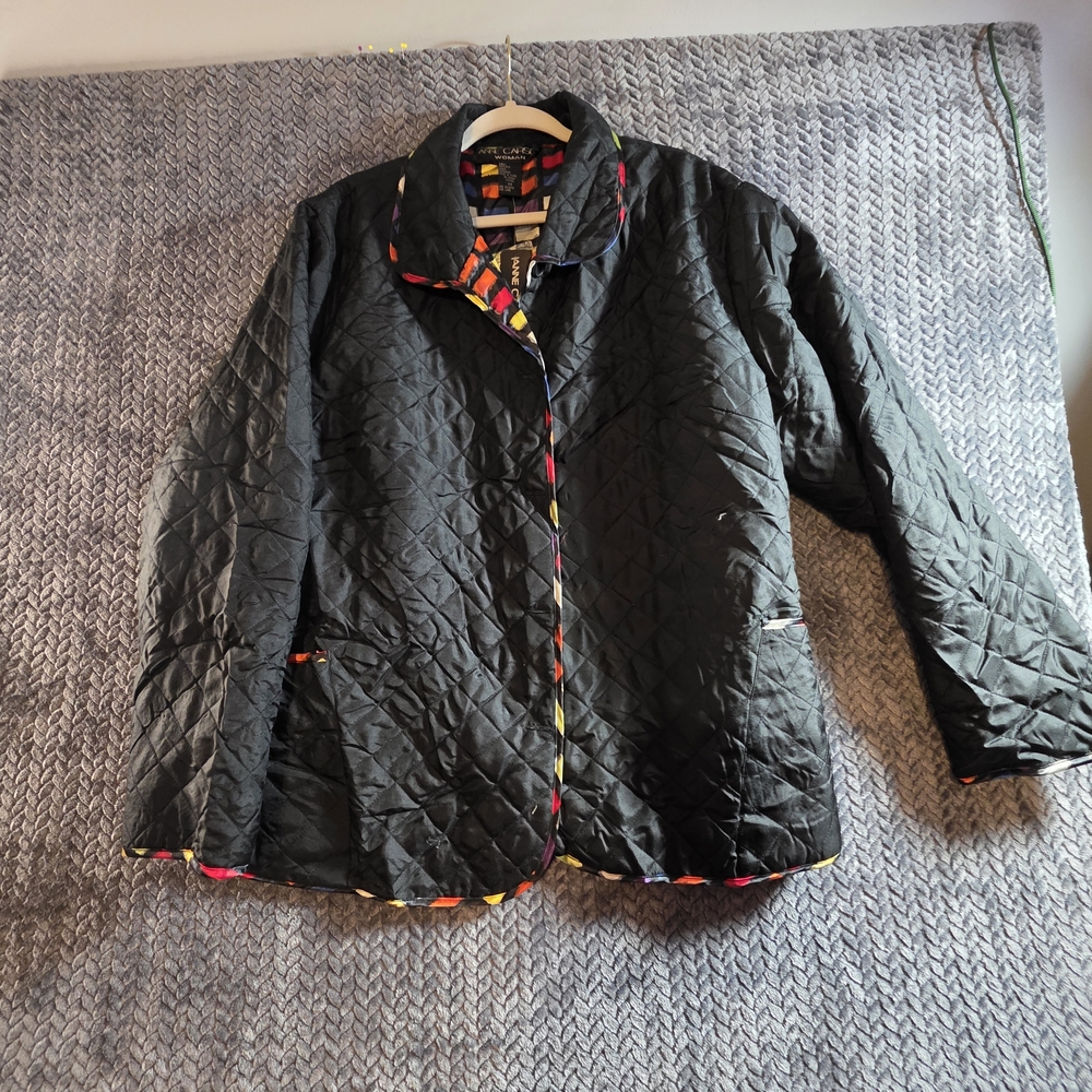 Ann Carson Black Quilted Women's Blazer with Multicolor Trim Reversible 3X Plus